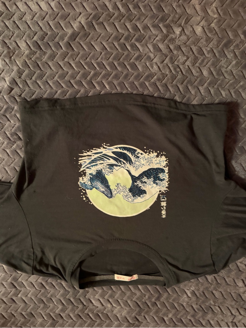 Grey Graphic Tee with Wave Moon Print